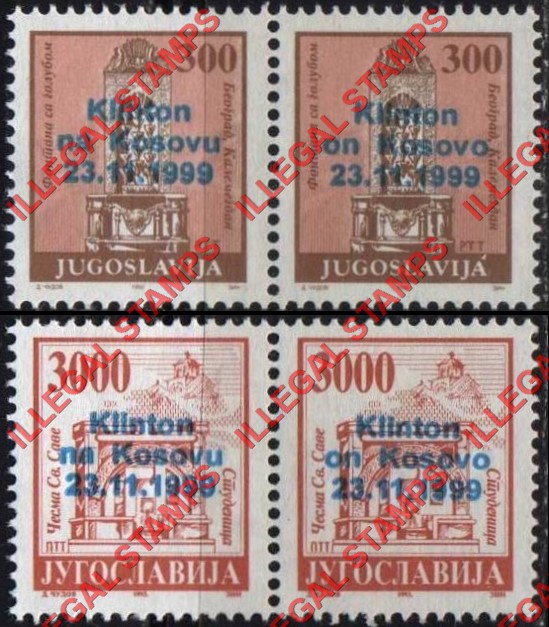 Kosovo Klinton 1999 Counterfeit Overprints on Yugoslavia Difinitive Stamps made in 1992-3 Kosovo Klinton 1999 Counterfeit Overprints on Yugoslavia Difinitive Stamps made in 1992-3