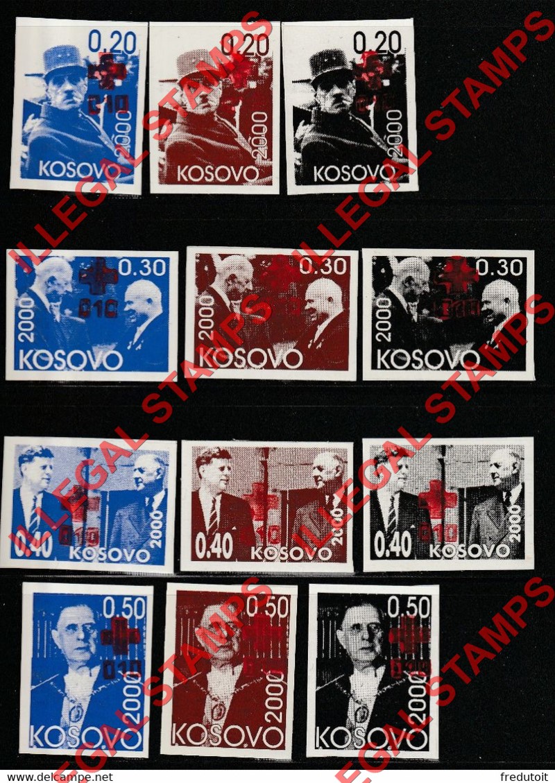 Kosovo 2000 de Gaulle and Kennedy Counterfeit Illegal Stamp Set with Fake Semi-postal Overprints Kosovo 2000 de Gaulle and Kennedy Counterfeit Illegal Stamp Set with Fake Semi-postal Overprints