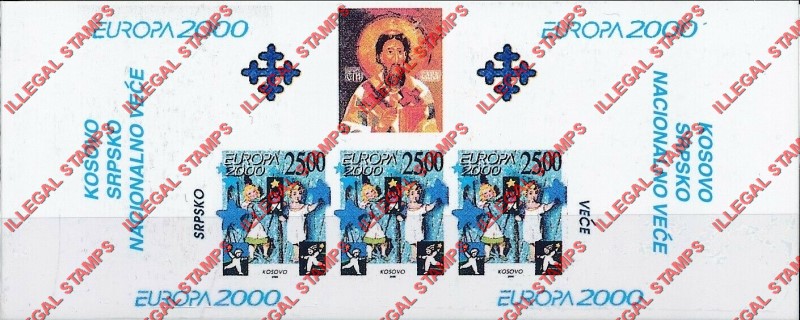 Kosovo 2000 EUROPA Christmas Counterfeit Illegal Stamp Souvenir Sheet of 3 Plus Label Kosovo 2000 EUROPA Christmas Counterfeit Illegal Stamp Souvenir Sheet of 3 Plus Label