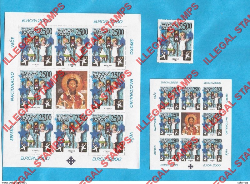 Kosovo 2000 EUROPA Christmas Counterfeit Illegal Stamp Souvenir Sheet of 8 Plus Label Small Size Kosovo 2000 EUROPA Christmas Counterfeit Illegal Stamp Souvenir Sheet of 8 Plus Label Small Size