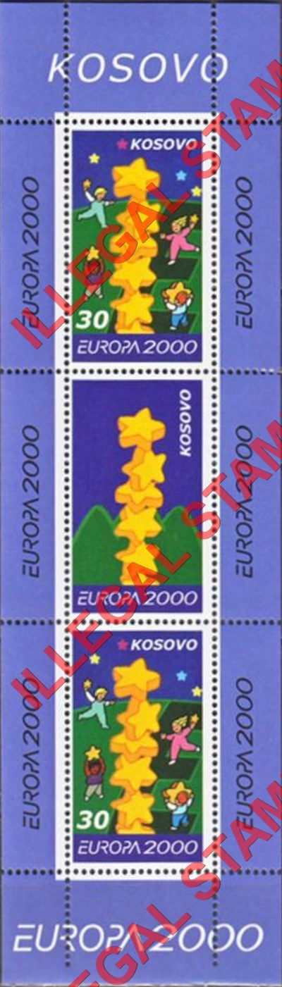 Kosovo 2000 Inscribed Kosova EUROPA Counterfeit Illegal Stamp Souvenir Sheet of 3 Kosovo 2000 Inscribed Kosova EUROPA Counterfeit Illegal Stamp Souvenir Sheet of 3