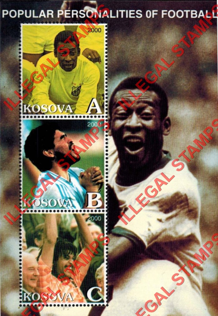 Kosovo 2000 Inscribed Kosova Football Personalities Counterfeit Illegal Stamp Souvenir Sheet of 3 Kosovo 2000 Inscribed Kosova Football Personalities Counterfeit Illegal Stamp Souvenir Sheet of 3