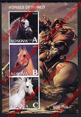 Kosovo 2000 Inscribed Kosova Horses Counterfeit Illegal Stamp Souvenir Sheet of 3 Kosovo 2000 Inscribed Kosova Horses Counterfeit Illegal Stamp Souvenir Sheet of 3