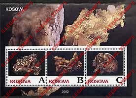 Kosovo 2000 Inscribed Kosova Minerals Counterfeit Illegal Stamp Souvenir Sheet of 3 Kosovo 2000 Inscribed Kosova Minerals Counterfeit Illegal Stamp Souvenir Sheet of 3