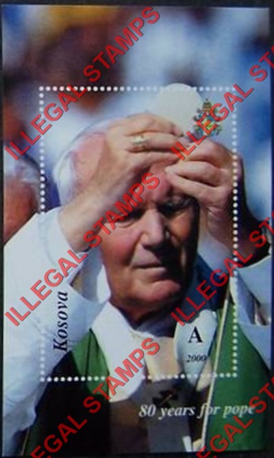 Kosovo 2000 Inscribed Kosova Pope John Paul II Counterfeit Illegal Stamp Souvenir Sheet of 1 Kosovo 2000 Inscribed Kosova Pope John Paul II Counterfeit Illegal Stamp Souvenir Sheet of 1