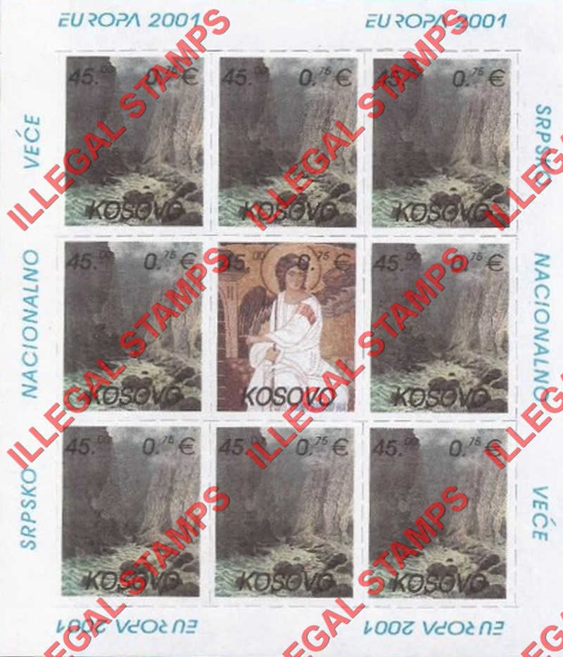 Kosovo 2001 EUROPA National Parks and Angel Counterfeit Illegal Stamp Souvenir Sheet of 9 (Sheet 1) Kosovo 2001 EUROPA National Parks and Angel Counterfeit Illegal Stamp Souvenir Sheet of 9 (Sheet 1)