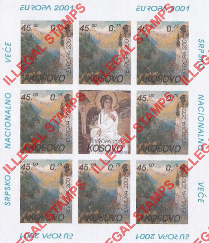 Kosovo 2001 EUROPA National Parks and Angel Counterfeit Illegal Stamp Souvenir Sheet of 9 (Sheet 2) Kosovo 2001 EUROPA National Parks and Angel Counterfeit Illegal Stamp Souvenir Sheet of 9 (Sheet 2)