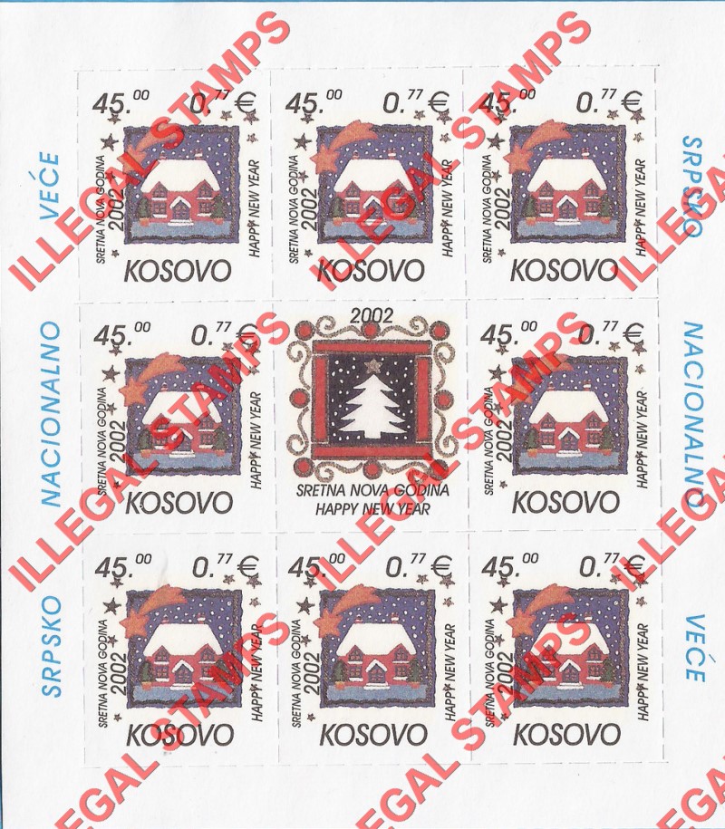 Kosovo 2002 Christmas Happy New Year Counterfeit Illegal Stamp Souvenir Sheet of 8 Plus Label Kosovo 2002 Christmas Happy New Year Counterfeit Illegal Stamp Souvenir Sheet of 8 Plus Label