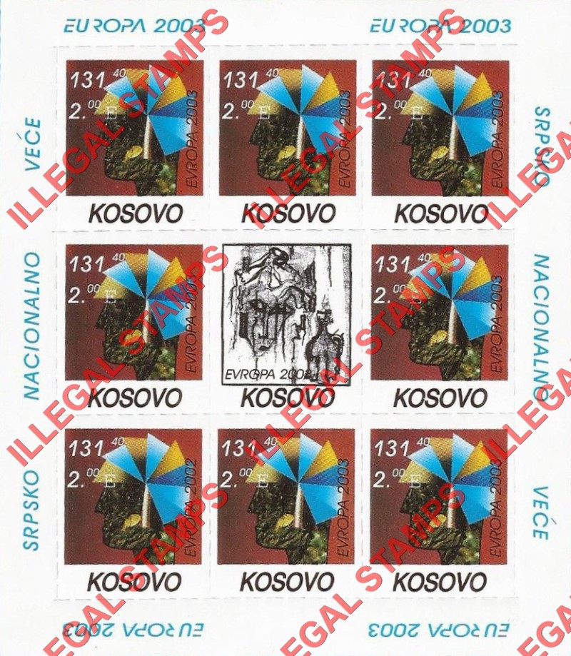 Kosovo 2003 EUROPA Art Counterfeit Illegal Stamp Souvenir Sheet of 8 Plus Label Kosovo 2003 EUROPA Art Counterfeit Illegal Stamp Souvenir Sheet of 8 Plus Label
