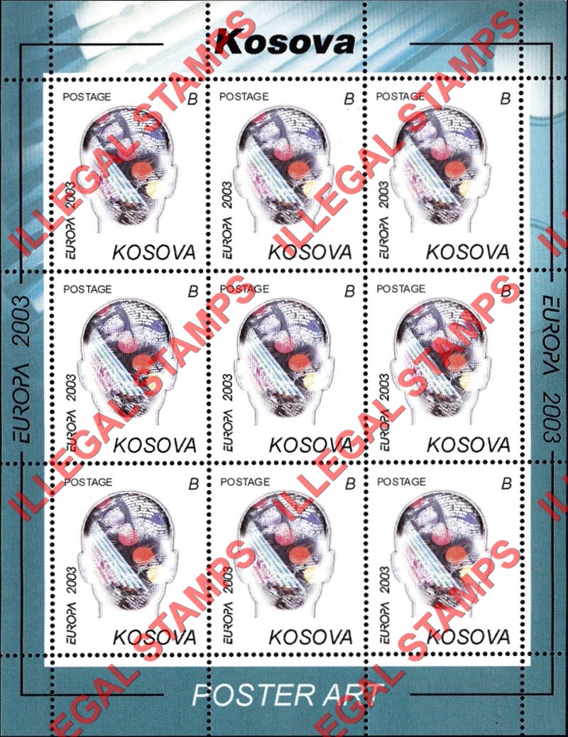 Kosovo 2003 EUROPA Poster Art Counterfeit Illegal Stamp Souvenir Sheet of 9 (Sheet 1) Kosovo 2003 EUROPA Poster Art Counterfeit Illegal Stamp Souvenir Sheet of 9 (Sheet 1)