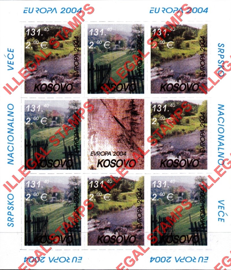 Kosovo 2004 EUROPA Landscapes Counterfeit Illegal Stamp Souvenir Sheet of 8 Plus Label Kosovo 2004 EUROPA Landscapes Counterfeit Illegal Stamp Souvenir Sheet of 8 Plus Label