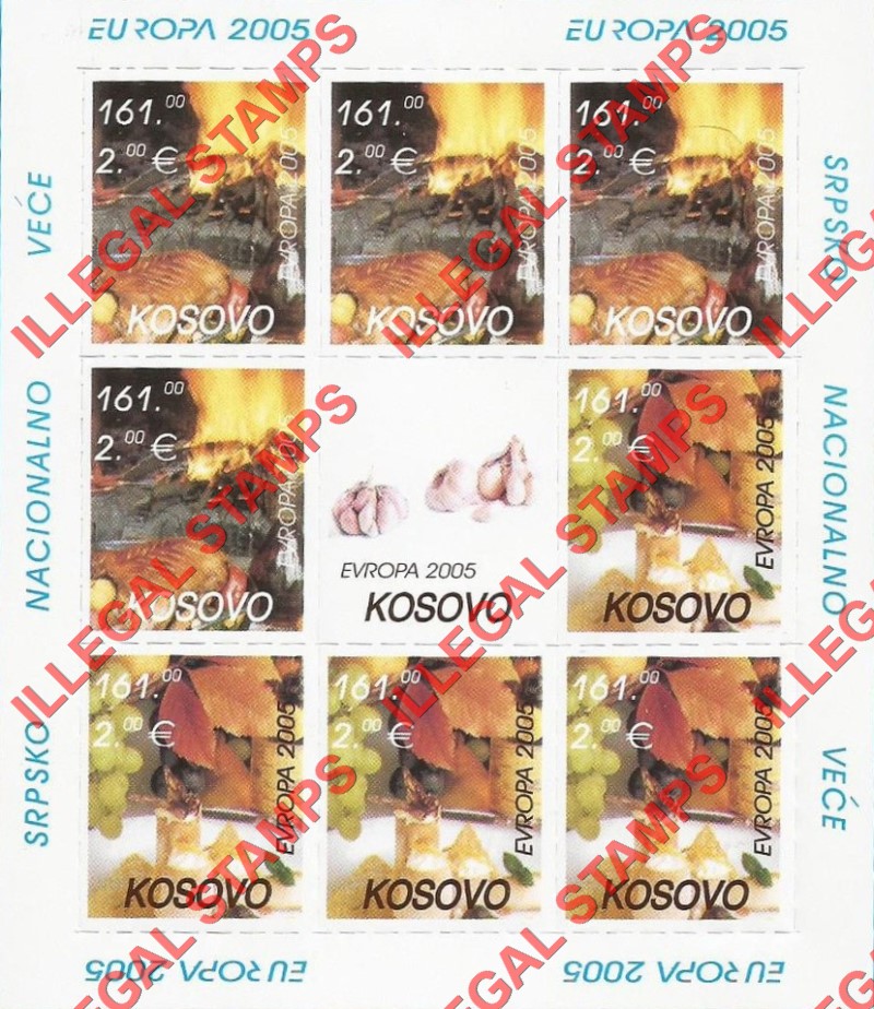 Kosovo 2005 EUROPA Gastronomy Counterfeit Illegal Stamp Souvenir Sheet of 8 Plus Label Kosovo 2005 EUROPA Gastronomy Counterfeit Illegal Stamp Souvenir Sheet of 8 Plus Label