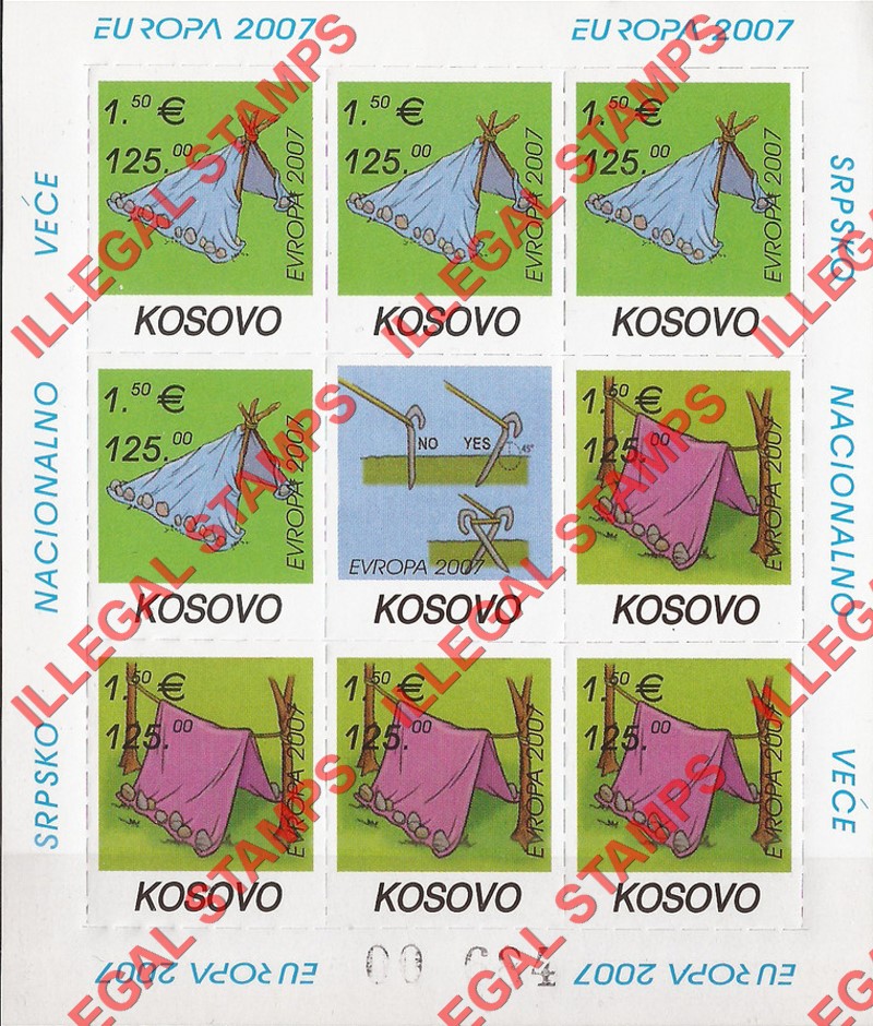 Kosovo 2007 EUROPA Scouts Pathfinder Counterfeit Illegal Stamp Souvenir Sheet of 8 Plus Label Kosovo 2007 EUROPA Scouts Pathfinder Counterfeit Illegal Stamp Souvenir Sheet of 8 Plus Label
