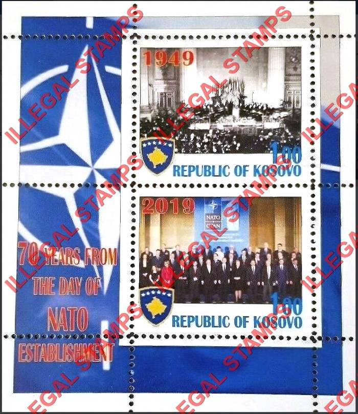 Kosovo 2019 NATO Establishment Counterfeit Illegal Stamp Souvenir Sheet of 2 Kosovo 2019 NATO Establishment Counterfeit Illegal Stamp Souvenir Sheet of 2
