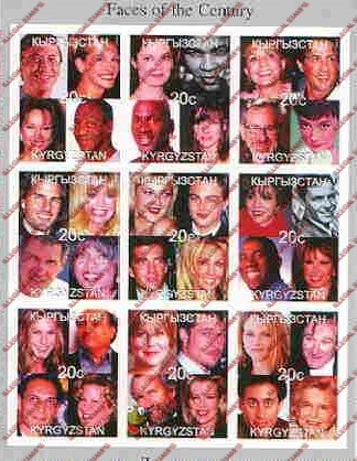 Kyrgyzstan 1999 Faces of the 20th Century Illegal Stamp Sheetlet of Nine Kyrgyzstan 1999 Faces of the 20th Century Illegal Stamp Sheetlet of Nine