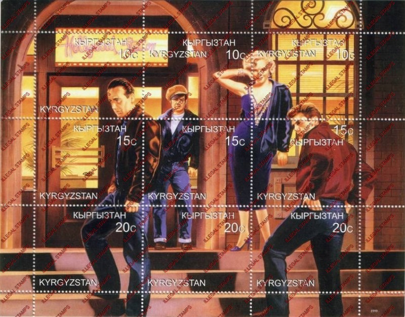 Kyrgyzstan 1999 Hollywood Salon Illegal Stamp Sheetlet of Nine Kyrgyzstan 1999 Hollywood Salon Illegal Stamp Sheetlet of Nine
