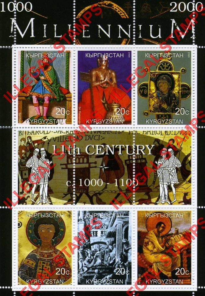 Kyrgyzstan 1999 Millennium Series 11th Century Illegal Stamp Souvenir Sheet of 6 Kyrgyzstan 1999 Millennium Series 11th Century Illegal Stamp Souvenir Sheet of 6