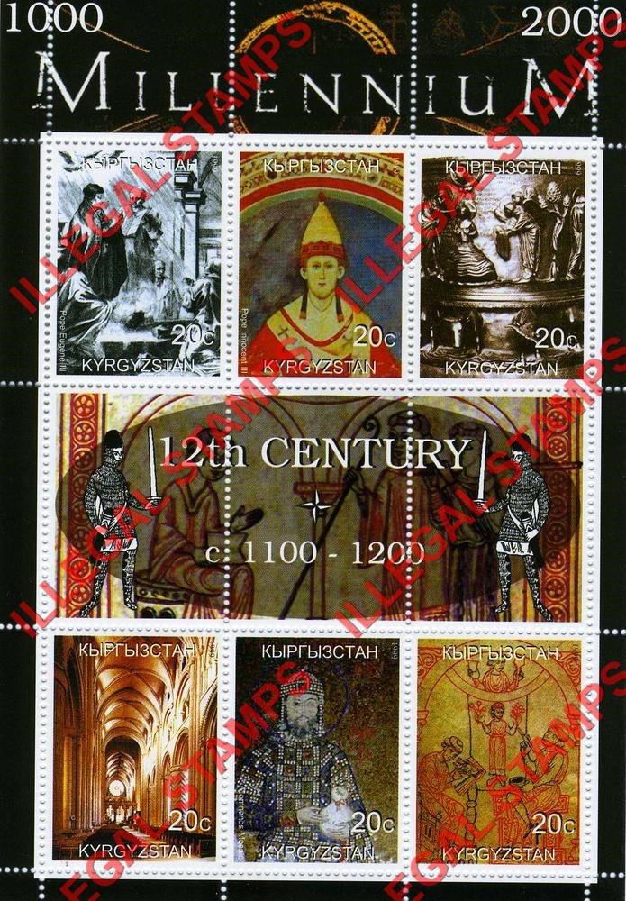 Kyrgyzstan 1999 Millennium Series 12th Century Illegal Stamp Souvenir Sheet of 6 Kyrgyzstan 1999 Millennium Series 12th Century Illegal Stamp Souvenir Sheet of 6