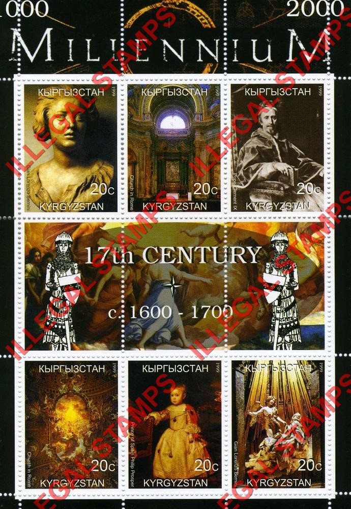 Kyrgyzstan 1999 Millennium Series 17th Century Illegal Stamp Souvenir Sheet of 6 Kyrgyzstan 1999 Millennium Series 17th Century Illegal Stamp Souvenir Sheet of 6