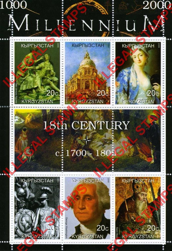 Kyrgyzstan 1999 Millennium Series 18th Century Illegal Stamp Souvenir Sheet of 6 Kyrgyzstan 1999 Millennium Series 18th Century Illegal Stamp Souvenir Sheet of 6