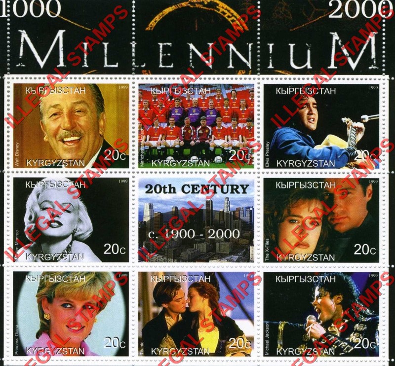Kyrgyzstan 1999 Millennium Series 20th Century Illegal Stamp Souvenir Sheet of 6 (Sheet 1) Kyrgyzstan 1999 Millennium Series 20th Century Illegal Stamp Souvenir Sheet of 6 (Sheet 1)