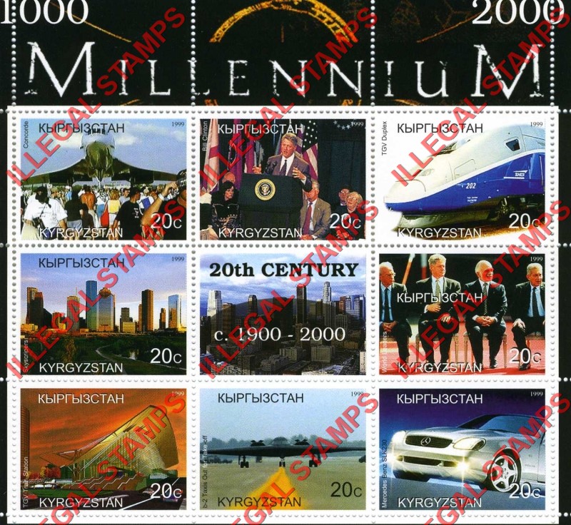 Kyrgyzstan 1999 Millennium Series 20th Century Illegal Stamp Souvenir Sheet of 6 (Sheet 2) Kyrgyzstan 1999 Millennium Series 20th Century Illegal Stamp Souvenir Sheet of 6 (Sheet 2)
