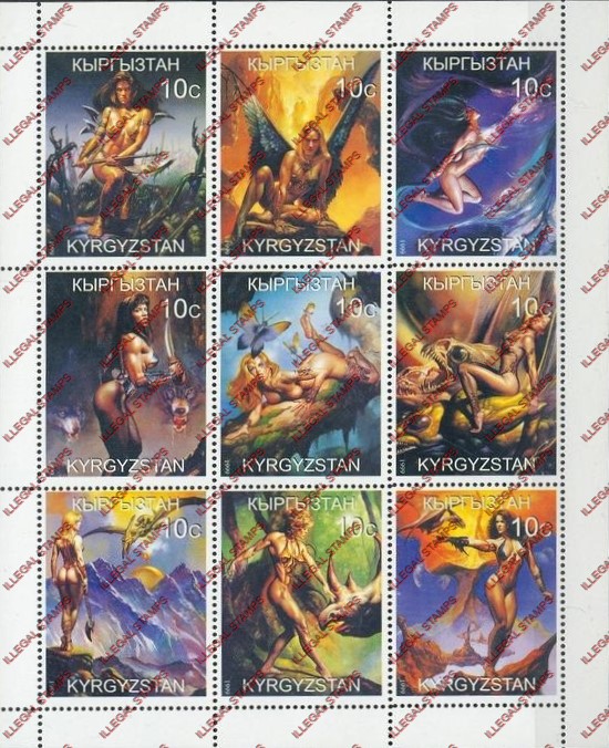 Kyrgyzstan 1999 Pop Art Illegal Stamp Sheetlet of Nine Kyrgyzstan 1999 Pop Art Illegal Stamp Sheetlet of Nine