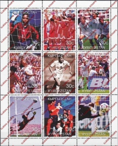 Kyrgyzstan 1999 Soccer (Football) Womens Illegal Stamp Sheetlet of Nine Kyrgyzstan 1999 Soccer (Football) Womens Illegal Stamp Sheetlet of Nine