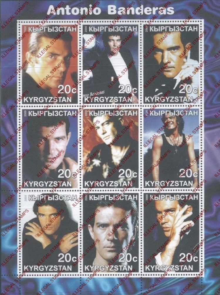 Kyrgyzstan 2000 Antonio Banderas Illegal Stamp Sheetlet of Nine Kyrgyzstan 2000 Antonio Banderas Illegal Stamp Sheetlet of Nine