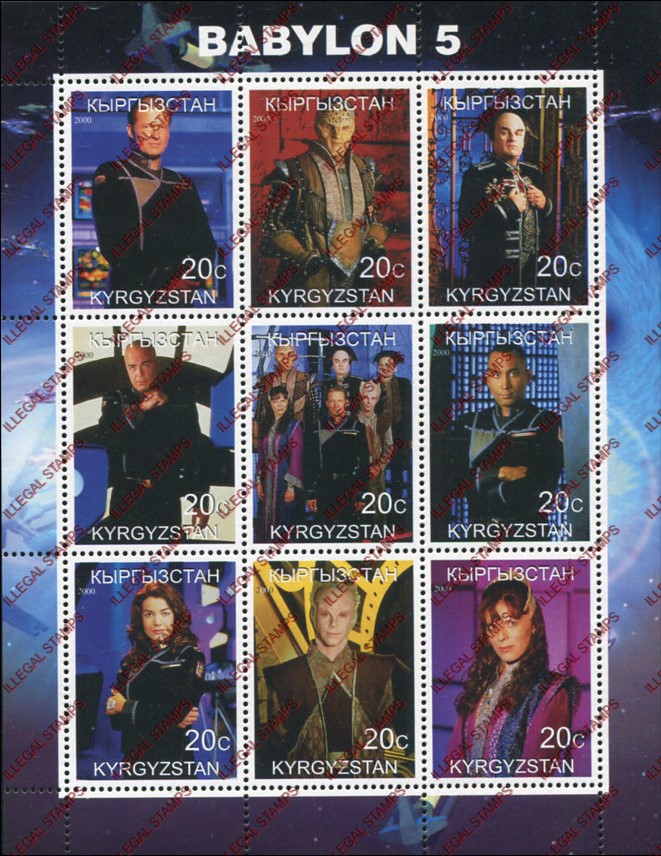 Kyrgyzstan 2000 Babylon 5 Illegal Stamp Sheetlet of Nine Kyrgyzstan 2000 Babylon 5 Illegal Stamp Sheetlet of Nine