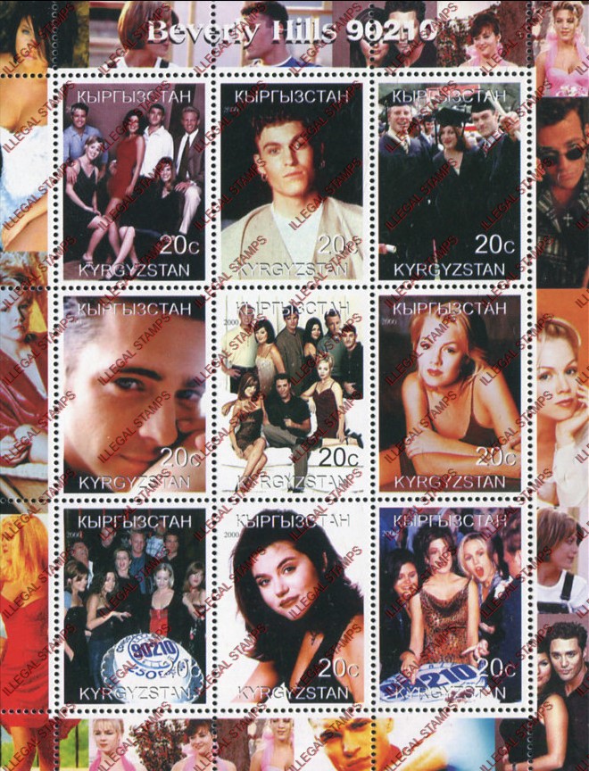 Kyrgyzstan 2000 Beverly Hills 90210 Illegal Stamp Sheetlet of Nine Kyrgyzstan 2000 Beverly Hills 90210 Illegal Stamp Sheetlet of Nine