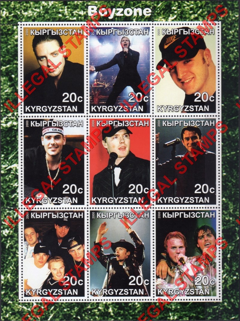 Kyrgyzstan 2000 Boyzone Illegal Stamp Sheetlet of Nine Kyrgyzstan 2000 Boyzone Illegal Stamp Sheetlet of Nine