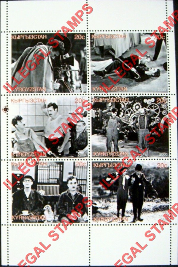 Kyrgyzstan 2000 Charlie Chaplin Illegal Stamp Sheetlet of Six Kyrgyzstan 2000 Charlie Chaplin Illegal Stamp Sheetlet of Six
