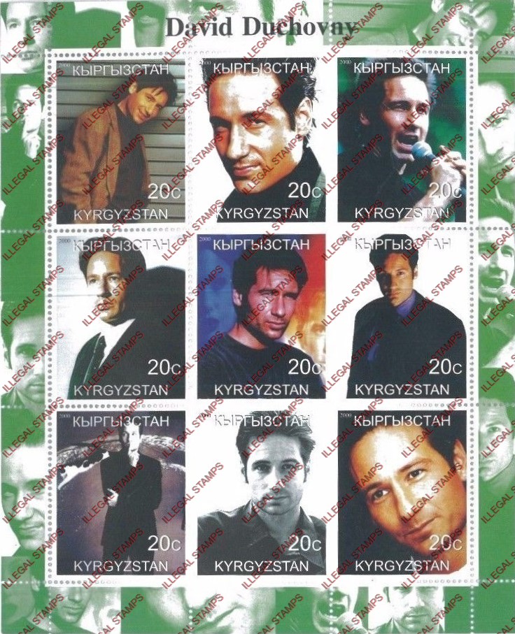 Kyrgyzstan 2000 David Duchovay Illegal Stamp Sheetlet of Nine Kyrgyzstan 2000 David Duchovay Illegal Stamp Sheetlet of Nine