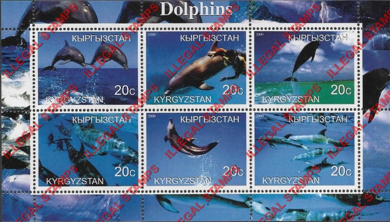 Kyrgyzstan 2000 Dolphins Illegal Stamp Sheetlet of Six Kyrgyzstan 2000 Dolphins Illegal Stamp Sheetlet of Six
