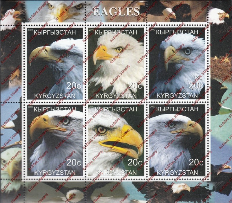 Kyrgyzstan 2000 Eagles Illegal Stamp Sheetlet of Six Kyrgyzstan 2000 Eagles Illegal Stamp Sheetlet of Six