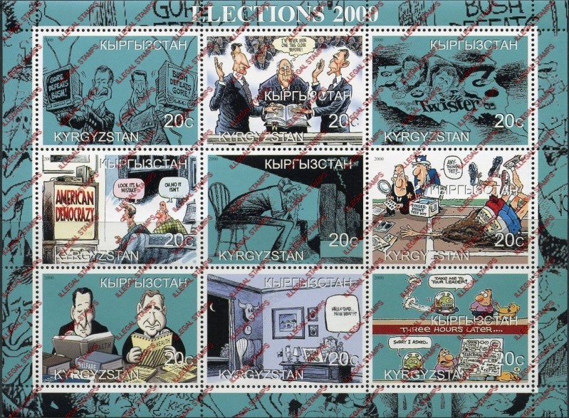 Kyrgyzstan 2000 Elections Illegal Stamp Sheetlet of Nine Kyrgyzstan 2000 Elections Illegal Stamp Sheetlet of Nine