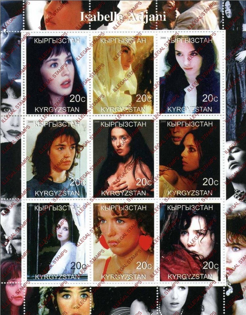 Kyrgyzstan 2000 Isabelle Adjani Illegal Stamp Sheetlet of Nine Kyrgyzstan 2000 Isabelle Adjani Illegal Stamp Sheetlet of Nine