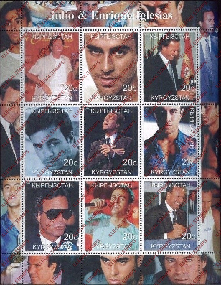Kyrgyzstan 2000 Julio and Enrique Iglesias Illegal Stamp Sheetlet of Nine Kyrgyzstan 2000 Julio and Enrique Iglesias Illegal Stamp Sheetlet of Nine