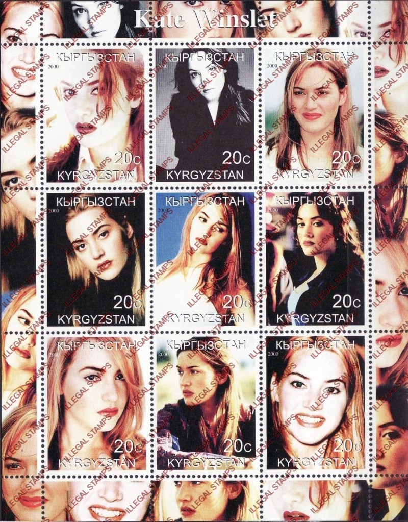 Kyrgyzstan 2000 Kate Winslet Illegal Stamp Sheetlet of Nine Kyrgyzstan 2000 Kate Winslet Illegal Stamp Sheetlet of Nine