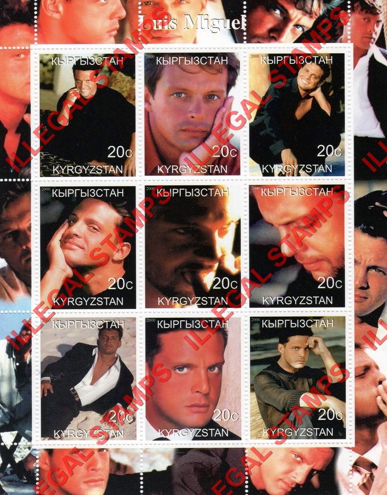 Kyrgyzstan 2000 Luis Miguel Illegal Stamp Sheetlet of Nine Kyrgyzstan 2000 Luis Miguel Illegal Stamp Sheetlet of Nine