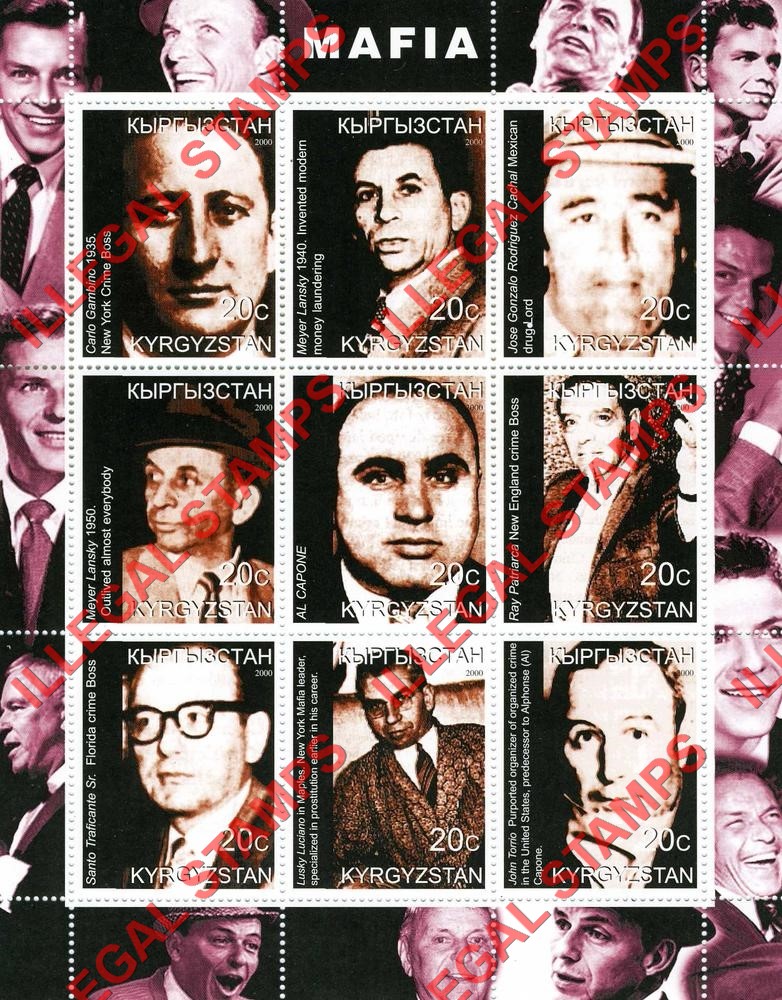 Kyrgyzstan 2000 Mafia Illegal Stamp Sheetlet of Nine Kyrgyzstan 2000 Mafia Illegal Stamp Sheetlet of Nine