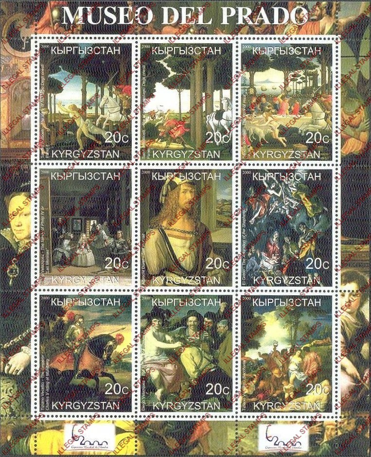 Kyrgyzstan 2000 Museo Del Prado Paintings Illegal Stamp Sheetlet of Nine Kyrgyzstan 2000 Museo Del Prado Paintings Illegal Stamp Sheetlet of Nine