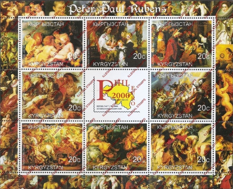 Kyrgyzstan 2000 Peter Paul Rubens Paintings Illegal Stamp Sheetlet of Nine Kyrgyzstan 2000 Peter Paul Rubens Paintings Illegal Stamp Sheetlet of Nine