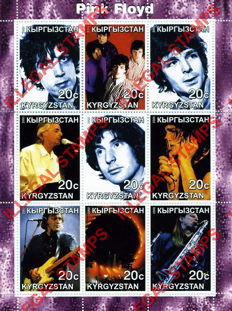 Kyrgyzstan 2000 Pink Floyd Illegal Stamp Sheetlet of Nine Kyrgyzstan 2000 Pink Floyd Illegal Stamp Sheetlet of Nine