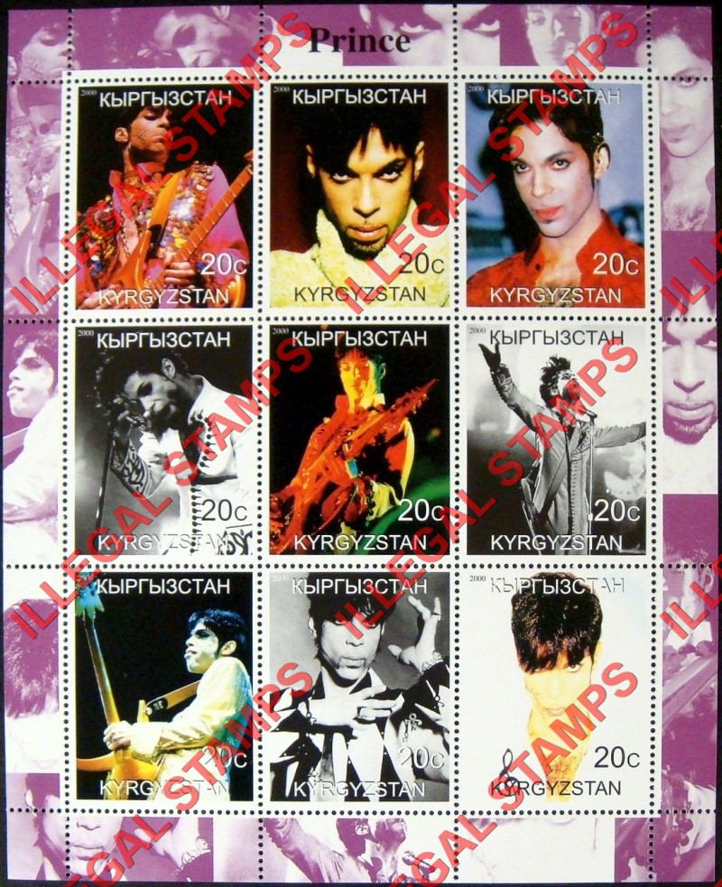 Kyrgyzstan 2000 Prince Illegal Stamp Sheetlet of Nine Kyrgyzstan 2000 Prince Illegal Stamp Sheetlet of Nine