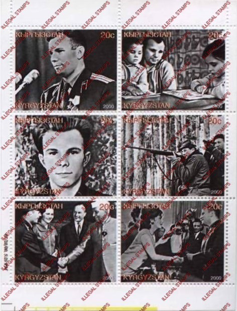 Kyrgyzstan 2000 Space Gagarin Illegal Stamp Sheetlet of Six Kyrgyzstan 2000 Space Gagarin Illegal Stamp Sheetlet of Six