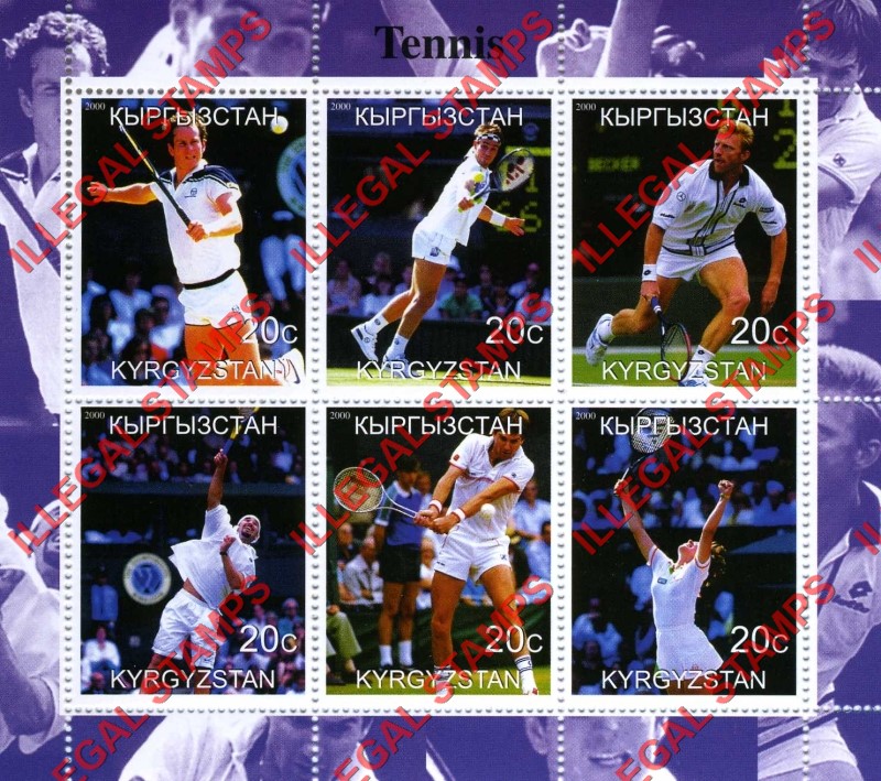 Kyrgyzstan 2000 Tennis Illegal Stamp Sheetlet of Six Kyrgyzstan 2000 Tennis Illegal Stamp Sheetlet of Six