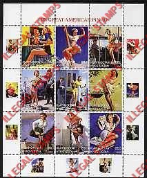 Kyrgyzstan 2000 The Great American Pin-up Illegal Stamp Sheetlet of Nine Kyrgyzstan 2000 The Great American Pin-up Illegal Stamp Sheetlet of Nine
