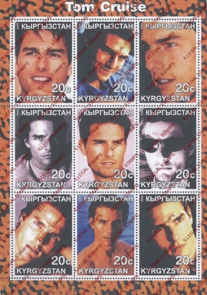 Kyrgyzstan 2000 Tom Cruise Illegal Stamp Sheetlet of Nine Kyrgyzstan 2000 Tom Cruise Illegal Stamp Sheetlet of Nine